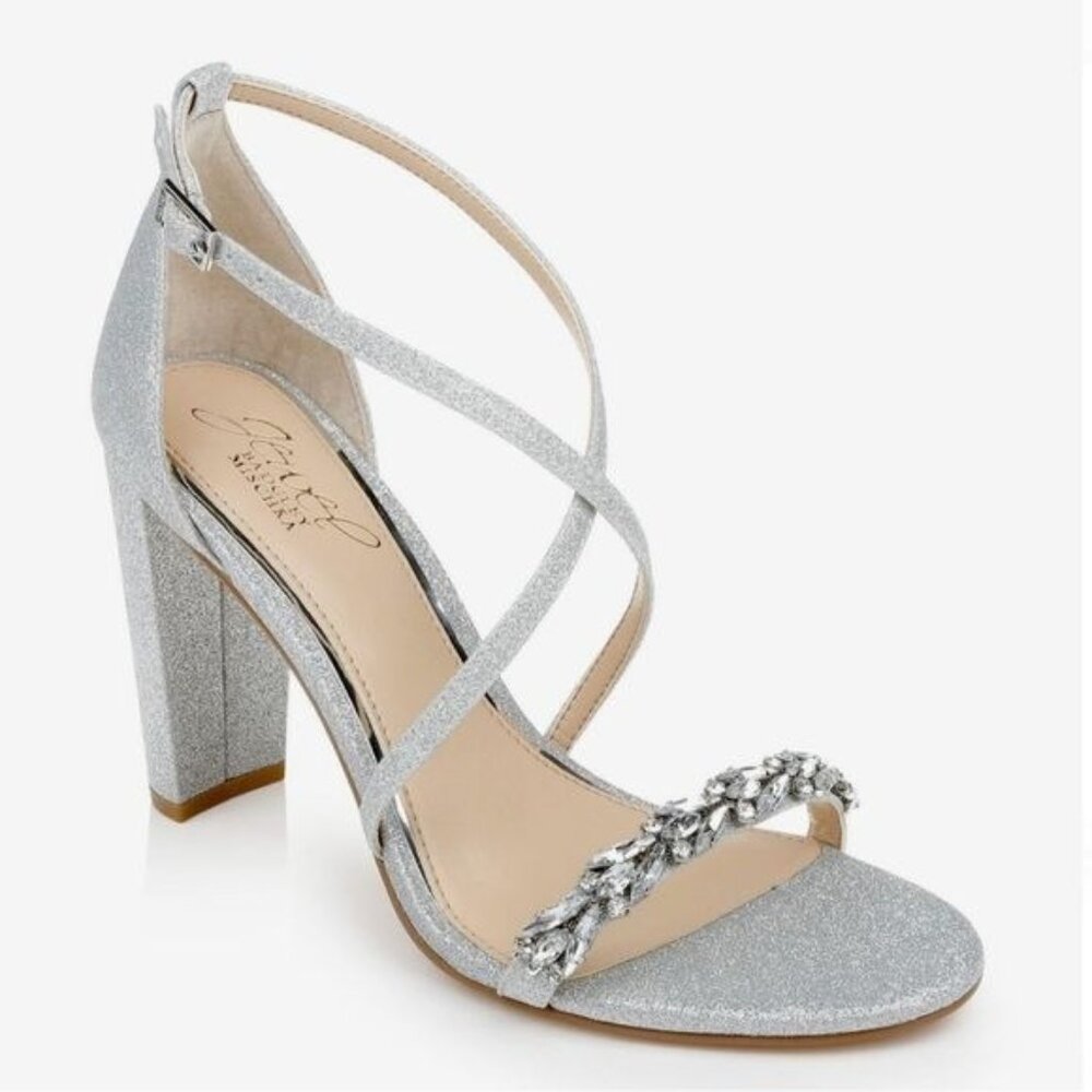 Jewel Badgley Mischka Daphne Embellished Strappy‎  Sandal in Silver Size 9.5